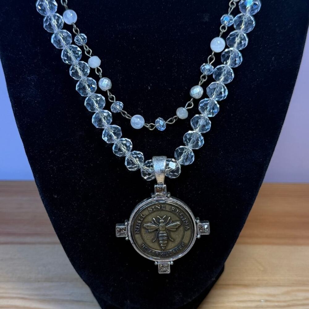 British Beekeepers Association Bee Medallion Crystal Beaded Necklace
